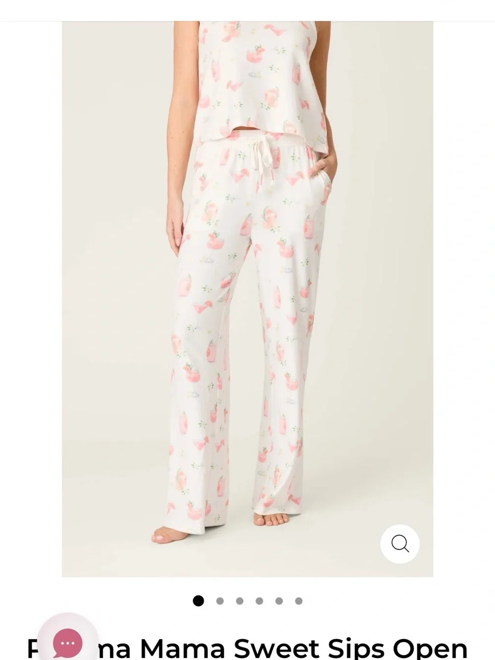 PJ Salvage White Pajama Pants with Pink Beverage Print